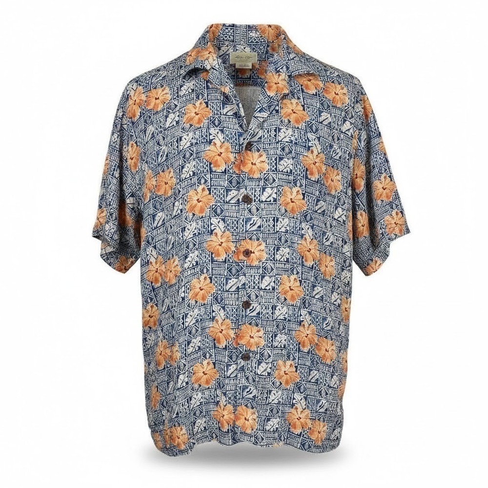 NEW Caribbean Men's XL‎ Tropical Floral Button-Up Shirt Camp Shirt Top Casual